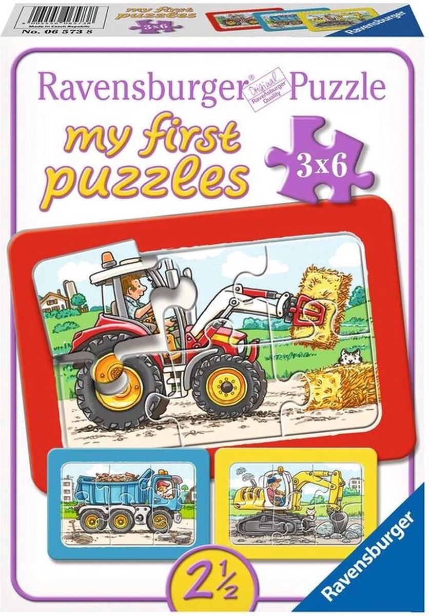 Ravensburger Excavator, Tractor, and Dump Truck - My First Puzzles - 3x6 Pieces - Children's Puzzle