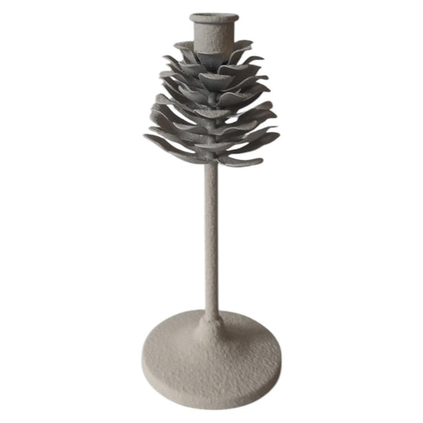 Mansion atmosphere kandelaar pinecone op voet wit 9,5x9,5x22,5cm