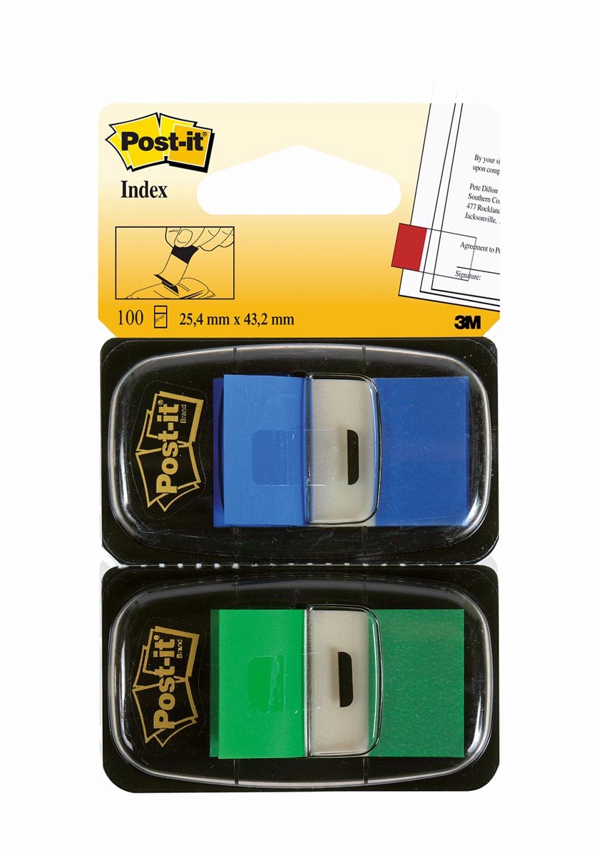 Post-it index standaard duo pack | 100 tabs | groen blauw