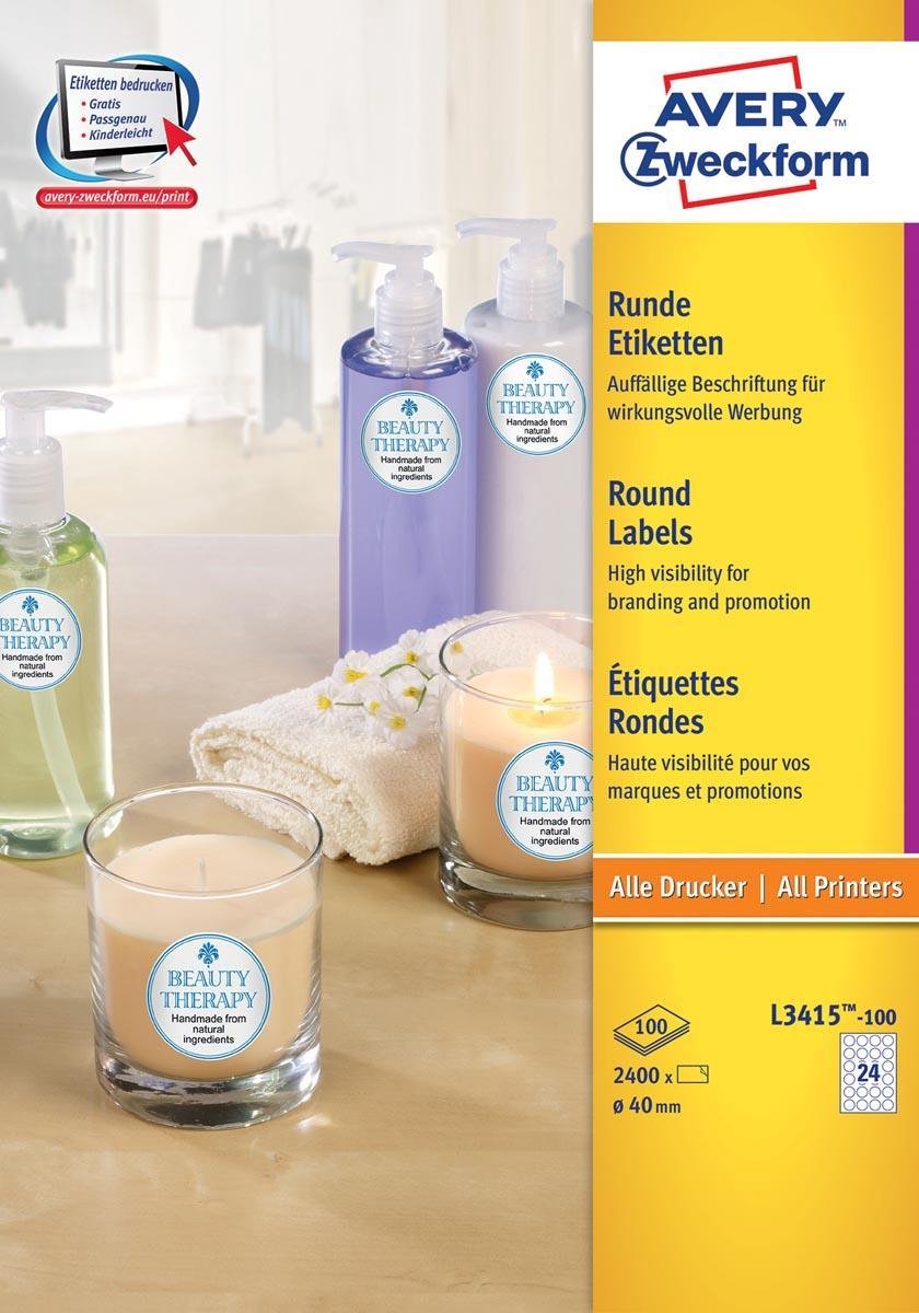 Avery ronde etiketten diameter 40 mm wit 2.400 stuks