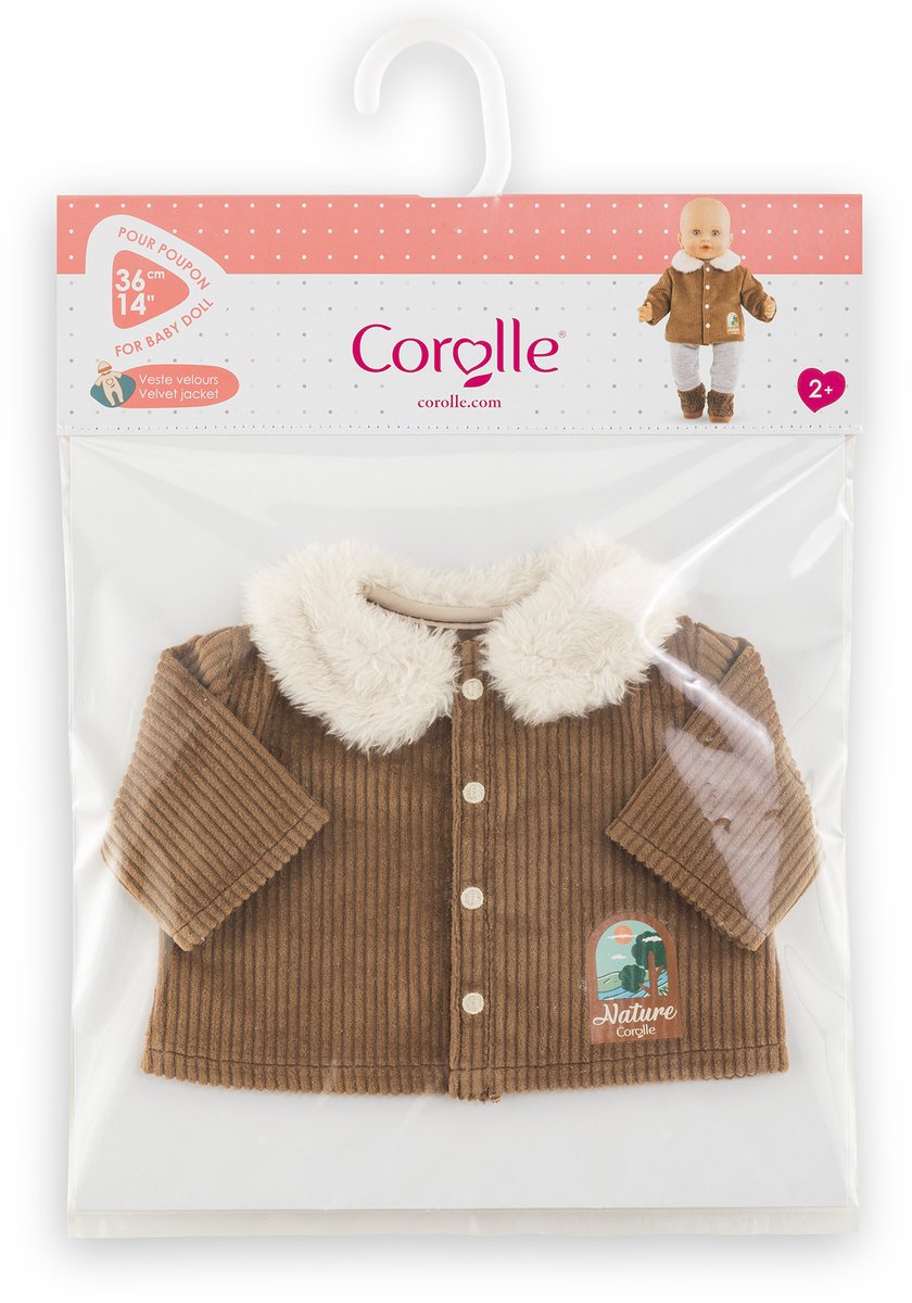 Corolle poppenjasje velours kleine ontdekker 36cm bruin fleece natuurprint.