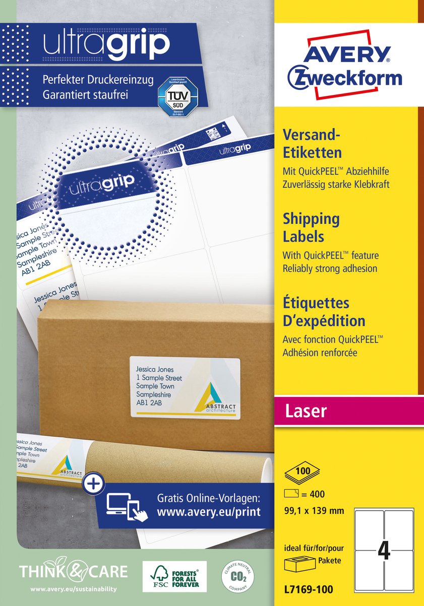 Avery huismerk l7169-100 laserprinter etiket 99,1x139mm