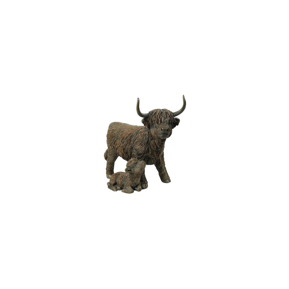 Countryfield beeld schotse hooglander met kalf ulla bruin polystone 29x15,5x5,5cm