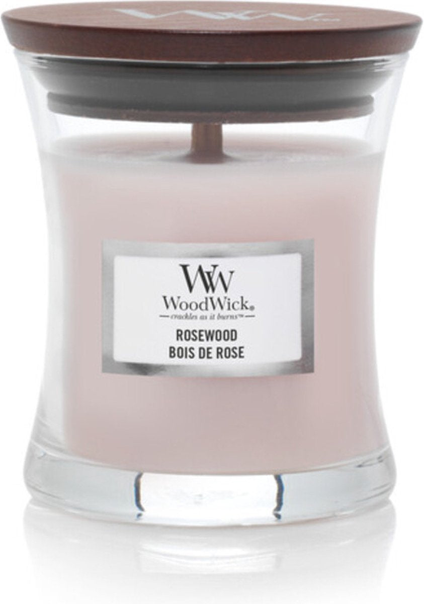 Woodwick geurkaars mini candle - rosewood - 20 branduren - 85gr - 8 cm ø 7 cm