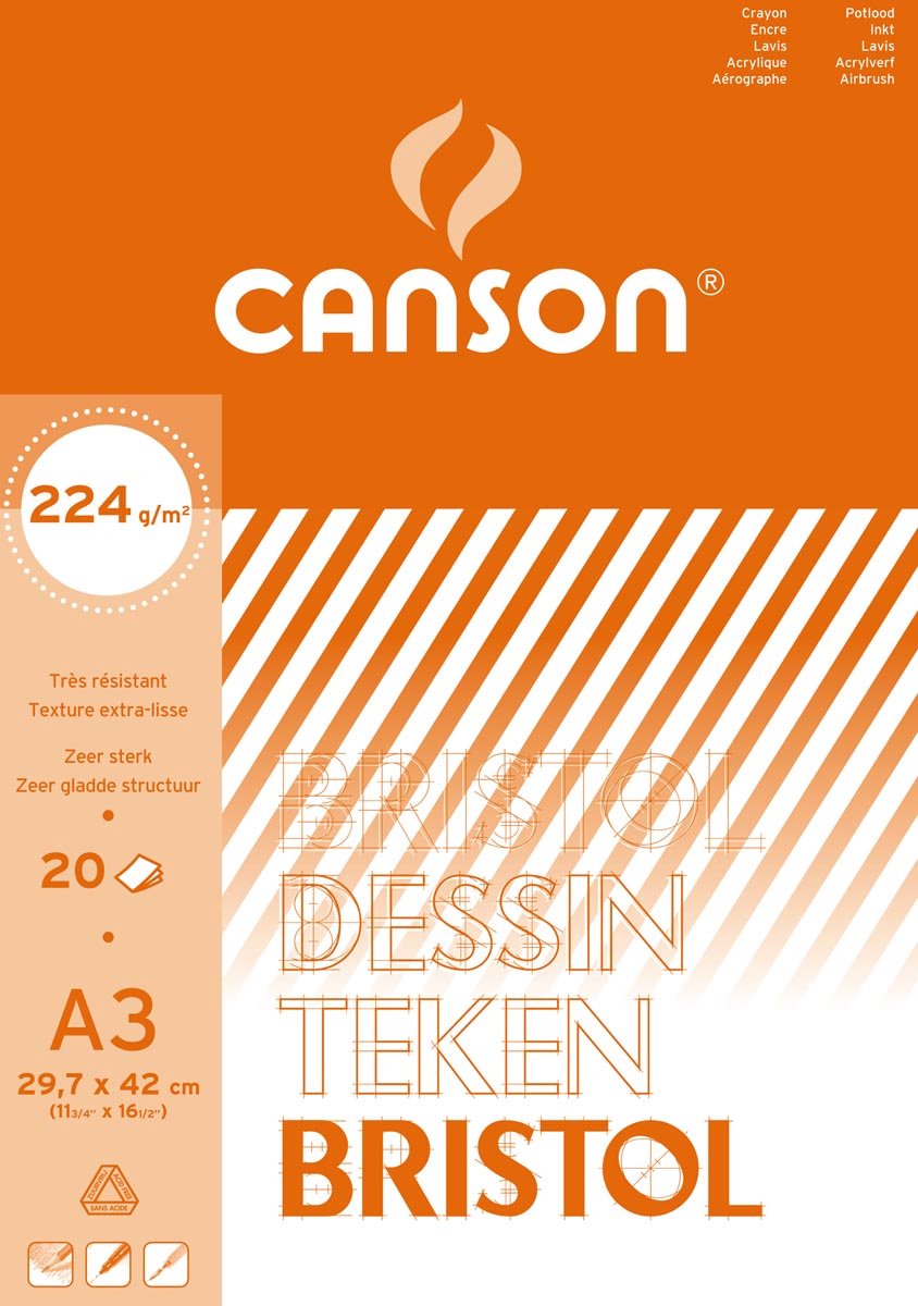 Canson tekenblok bristol formaat 297 x 42 cm (a3)