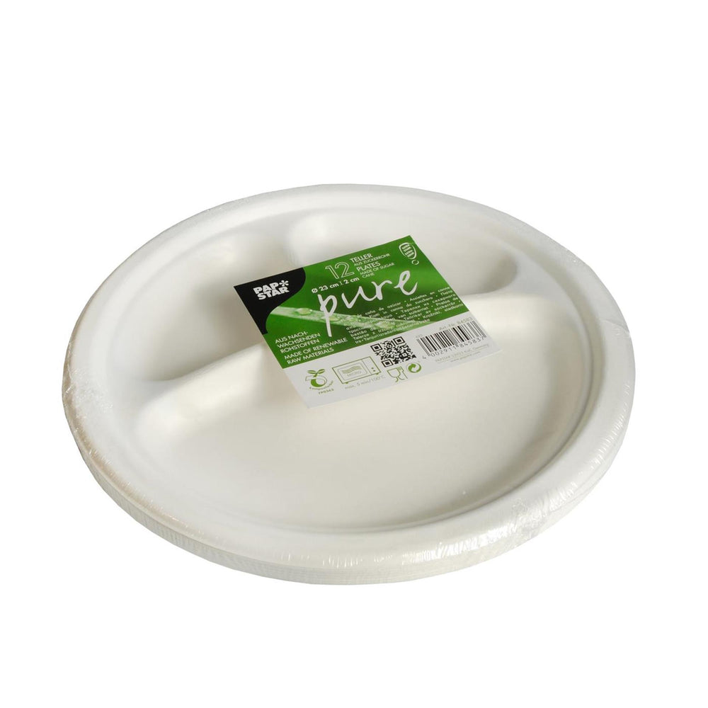 Papstar borden suikerriet pure 3-vaks ø23cm set a 12 stuks