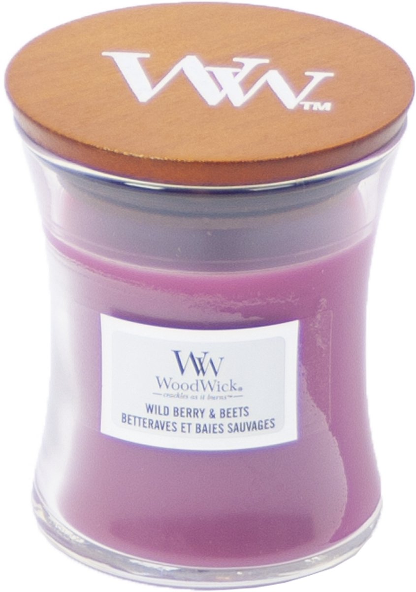 Woodwick geurkaars mini candle - wild berry beets - 20 branduren - 85gr - 8 cm ø 7 cm