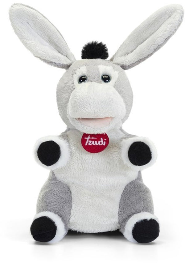Trudi - puppets handpop ezel 25 cm - handgemaakt in italie - zacht pluche - knuffeldier voor jongens en meisjes - grijs - 17x25x15 cm maat s