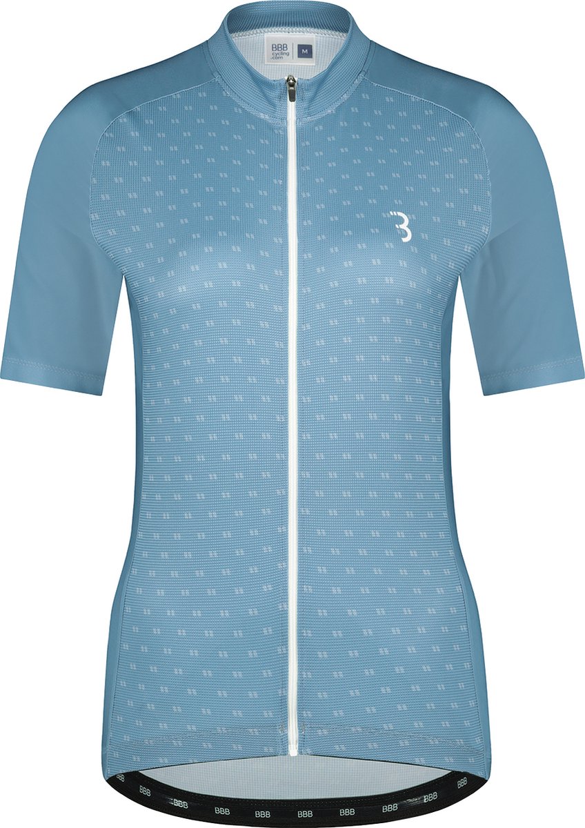 Bbb cycling donnafit fietsshirt dames korte mouw - sneldrogend en ademend - comfortabel wielrenshirt - grijs blauw wielertenue - maat s - bbw-412
