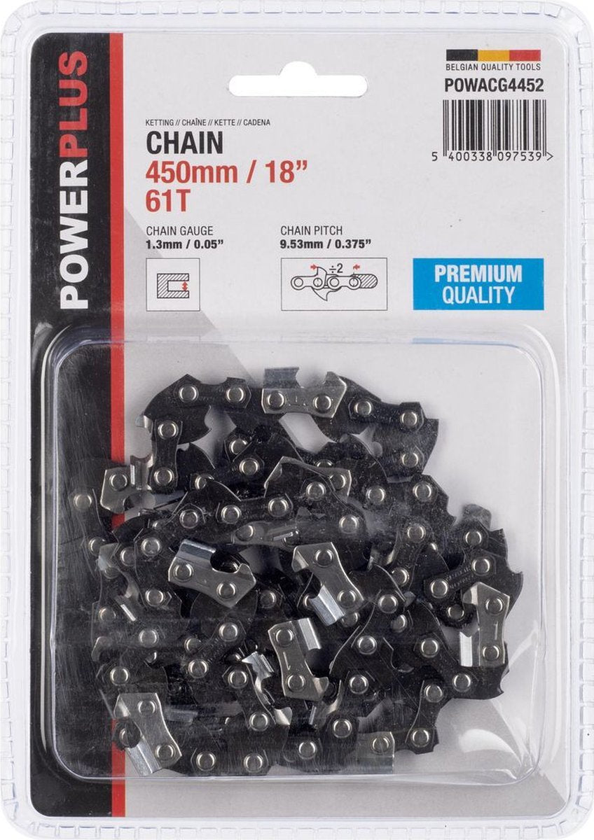 Powerplus ketting voor kettingzaag powacg4452– zwaardlengte 450 mm, 61 t – 18”, zaagketting, tuingereedschap