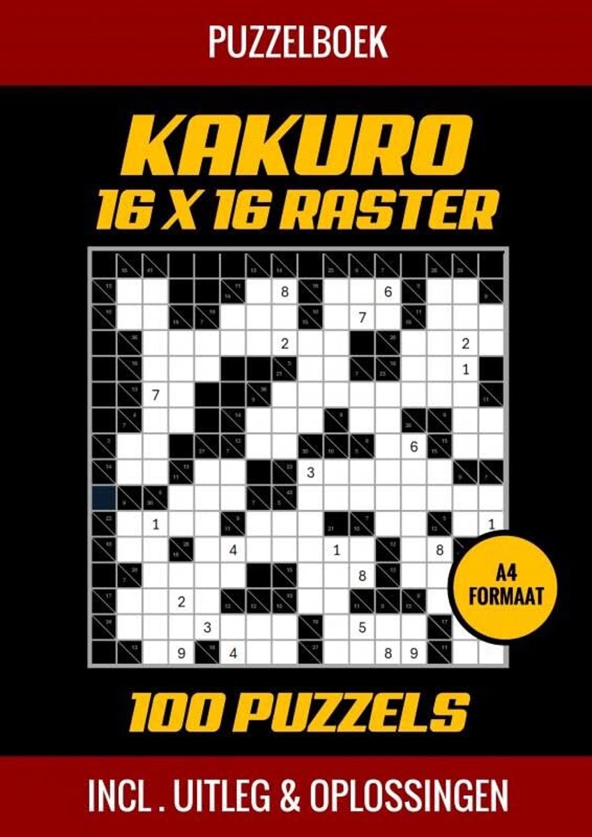 Merkloos sans marque puzzelboek kakuro 16x16 raster - 100 puzzels - incl. uitleg en oplossingen