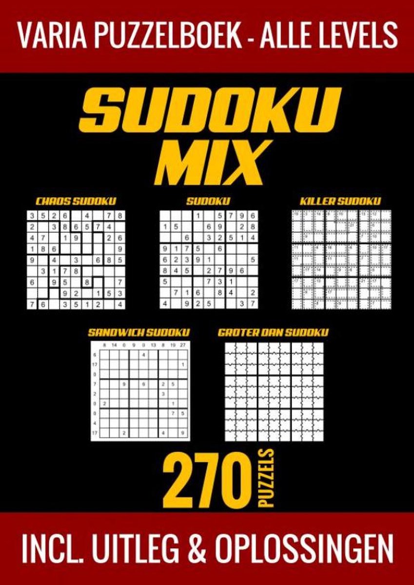 Merkloos sans marque sudoku mix puzzelboek - alle levels - 270 puzzels - incl. uitleg en oplossingen