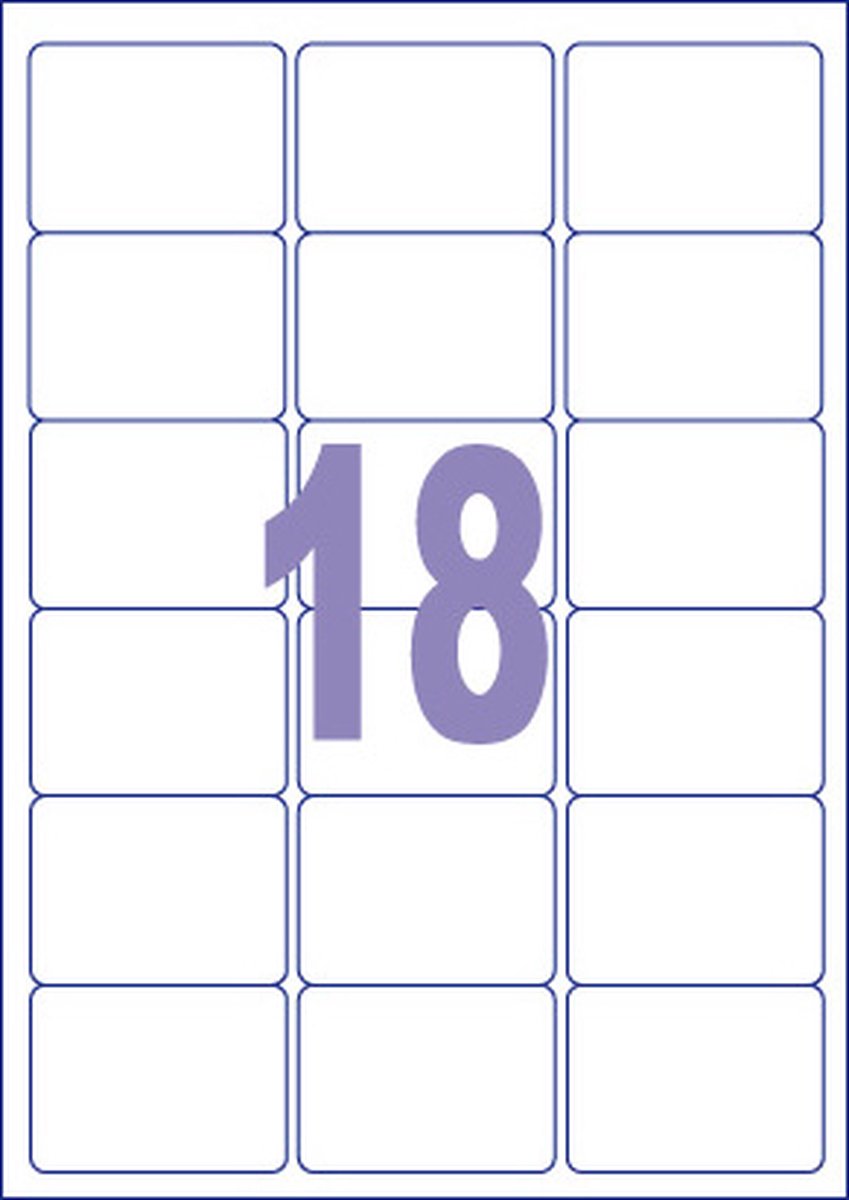 Kangaro etiket - universele etiketten - inkjet laser kopieer - 63,5x46,6mm - 100 vel - 18 stickers per vel