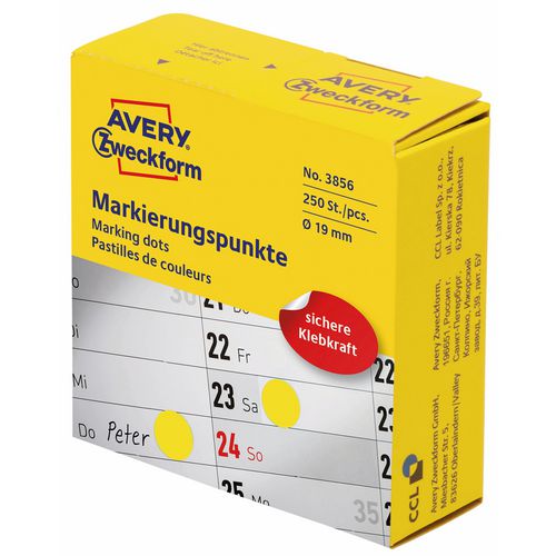Markeringspunten avery geel 250 stuks 19 mm