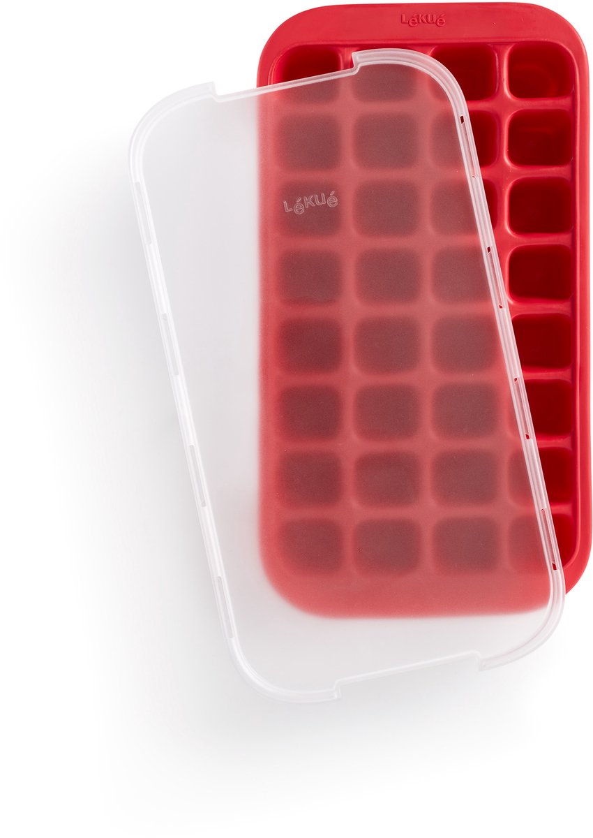 Lékué ijsblokjesvorm met deksel - vierkant - red