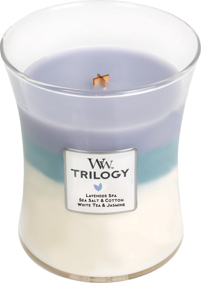 Woodwick hourglass trilogy medium geurkaars - calming retreat - 60 branduren