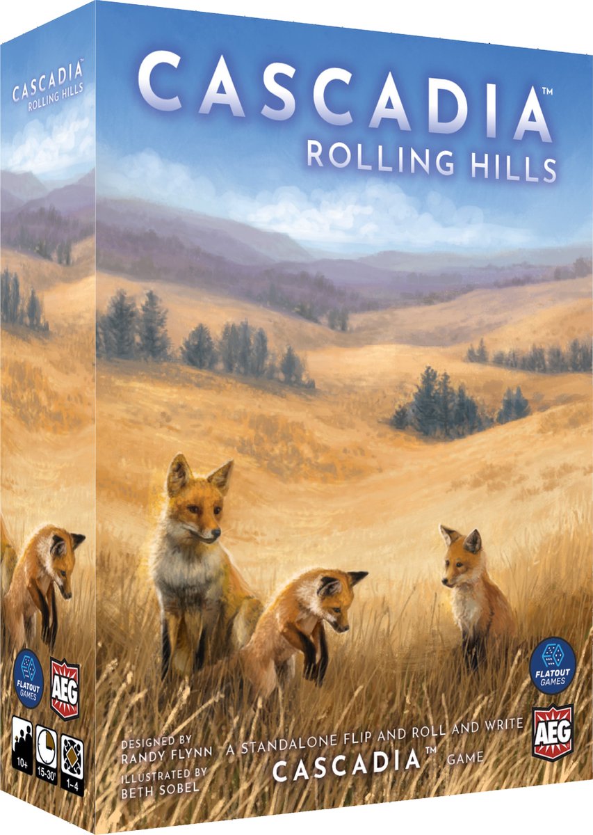 Alderac entertainment group cascadia rolling hills - dobbelspel - gezelschapsspel - natuur strategie - flip-roll-and-write spel - engels