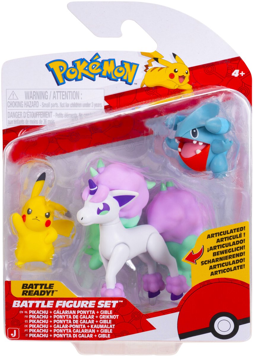 Jazwares pokémon - battle figure set (3pk: gible, pikachu #5 galarian ponyta) w26