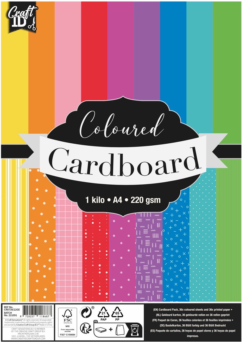 Creatieve ambachtelijke groep gekleurd karton a4 220gsm, 72st.
