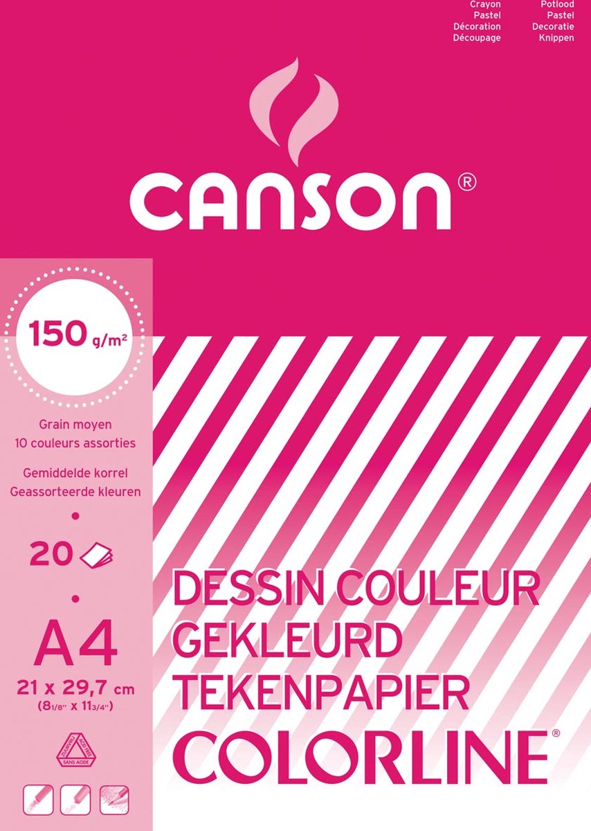 Canson gekleurd tekenpapier colorline formaat 21 x 297 cm (a4)
