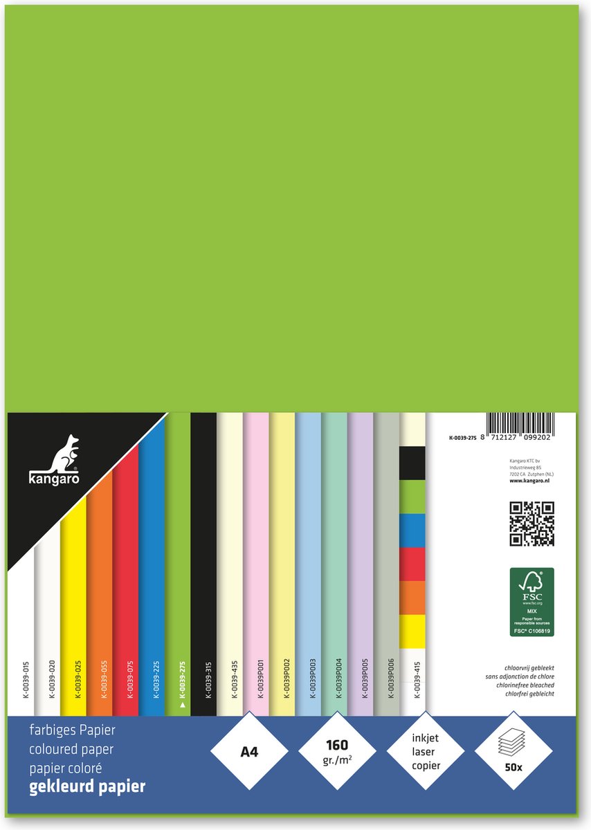 Kangaro papier - a4 - 160 gram fsc - pak 50 vel - groen