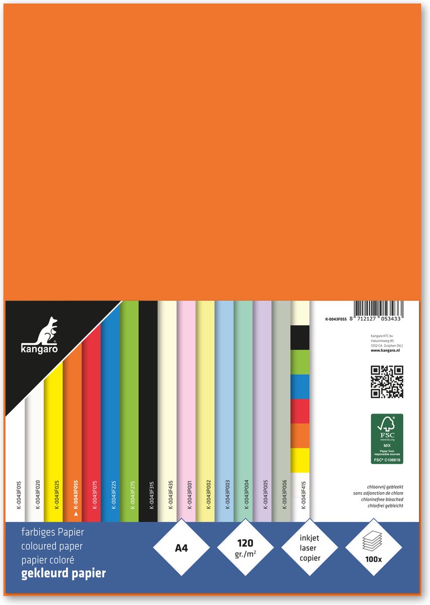 Kangaro papier - a4 - 120 grams fsc - pak 100 vel - oranje