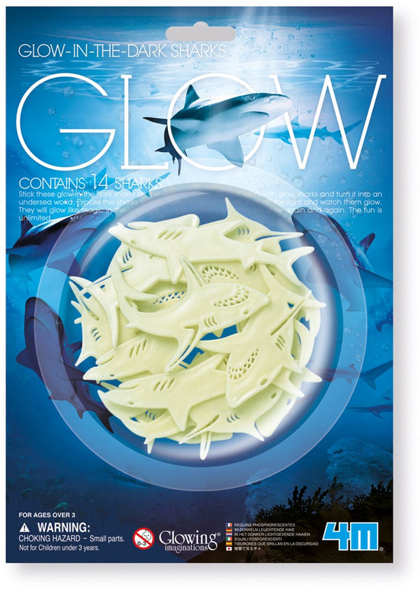 4m glow in the dark stickers - haai - creatief speelgoed - 14 haaien - muurdecoratie kids - 3+