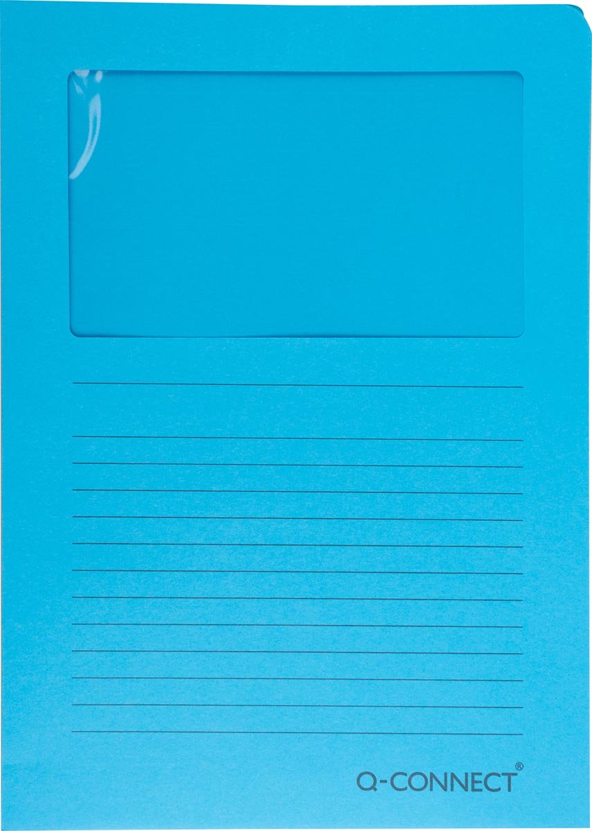 Q-connect l-map met venster | 120 g m² | a4 | pak van 100 stuks | blauw