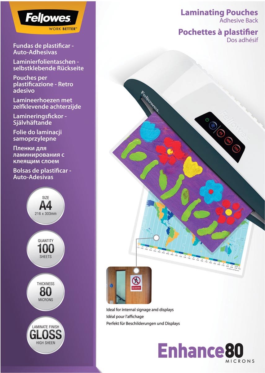 Fellowes lamineerhoezen - a4 - zelfklevend - 80 micron - 100 stuks