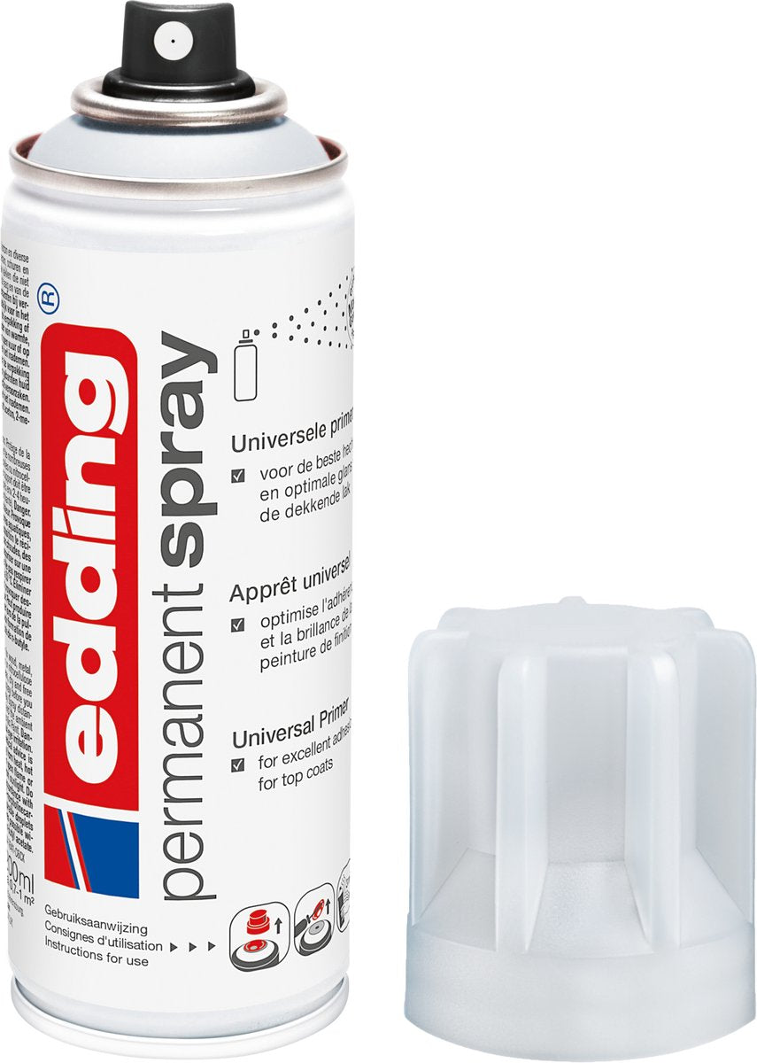 Edding 5200 spuitverf in spuitbus universele primer - 1 stuk - 200 ml verf - 0,5 t m 1 m2 oppervlak - gronden ter voorbereiding van lakbare oppervlakken zoals glas, metaal, hout, keramiek, canvas, karton, papier, riet