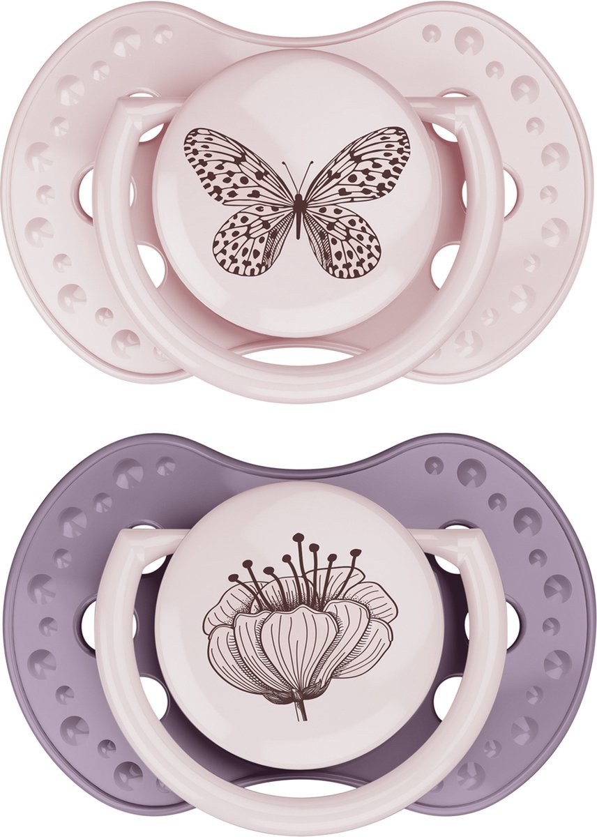 Difrax lovi fopspeen dynamisch - classy - 6 tot 18 maanden - roze paars - 2 stuks