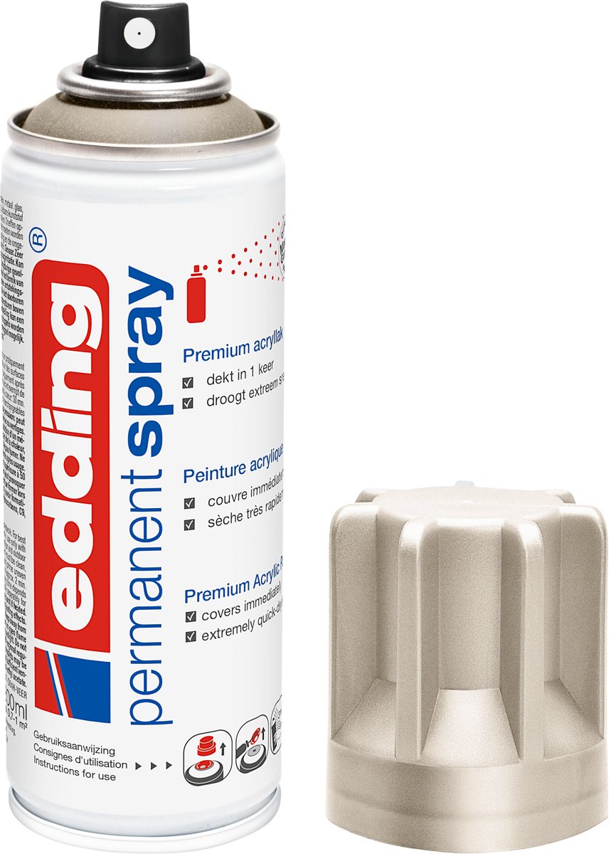 Edding 5200 spuitverf in spuitbus - champagne gold - 1 stuk - 200 ml verf - direct dekkend – 0,7-1 m2 oppervlak - acrylverf voor het lakken en versieren van glas, metaal, hout, keramiek, kunststof, canvas - permanent spray, verfspray