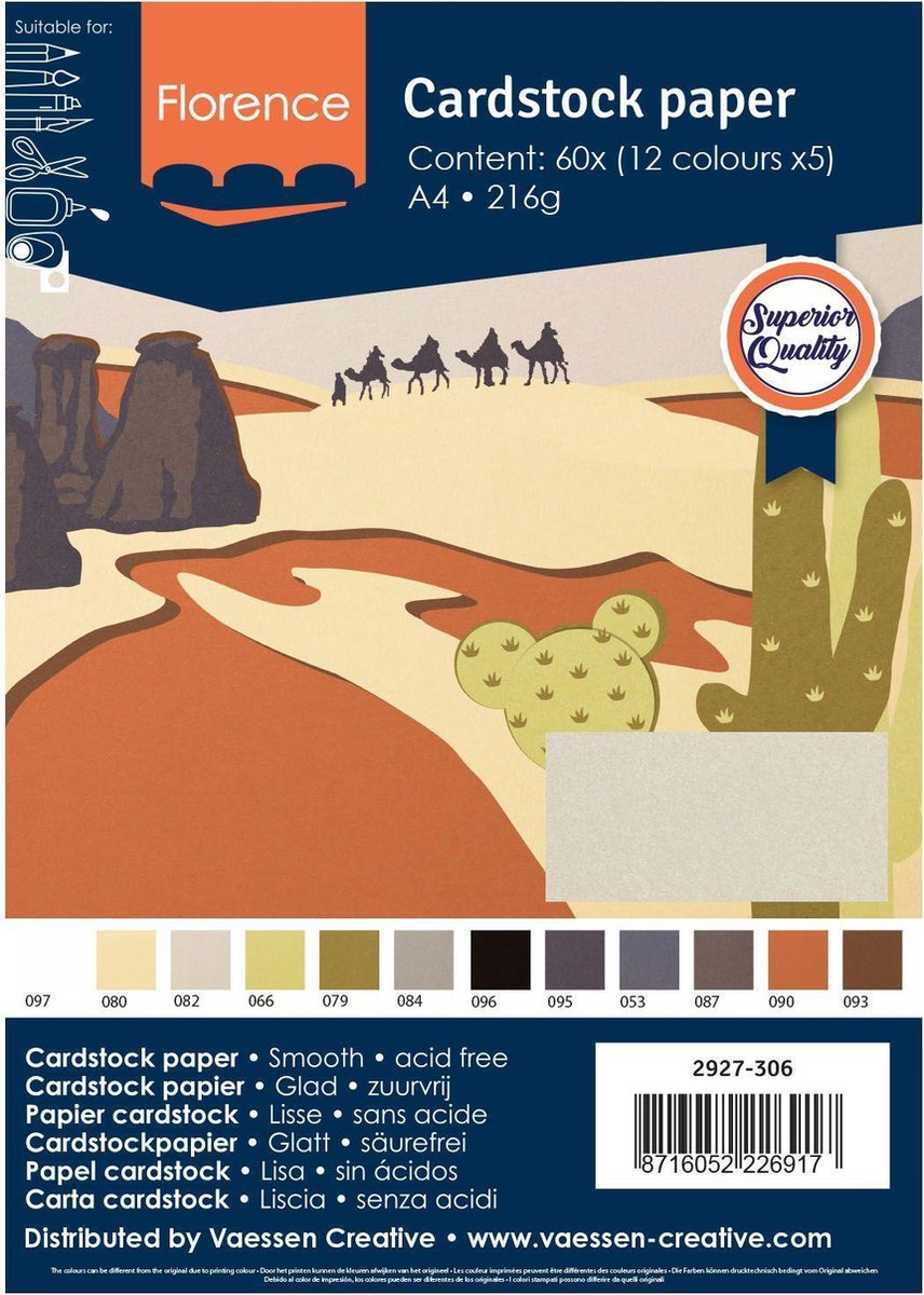 Vaessen creative cardstock - multipack aarde-tinten - a4 - 60 vellen - glad - 216 g