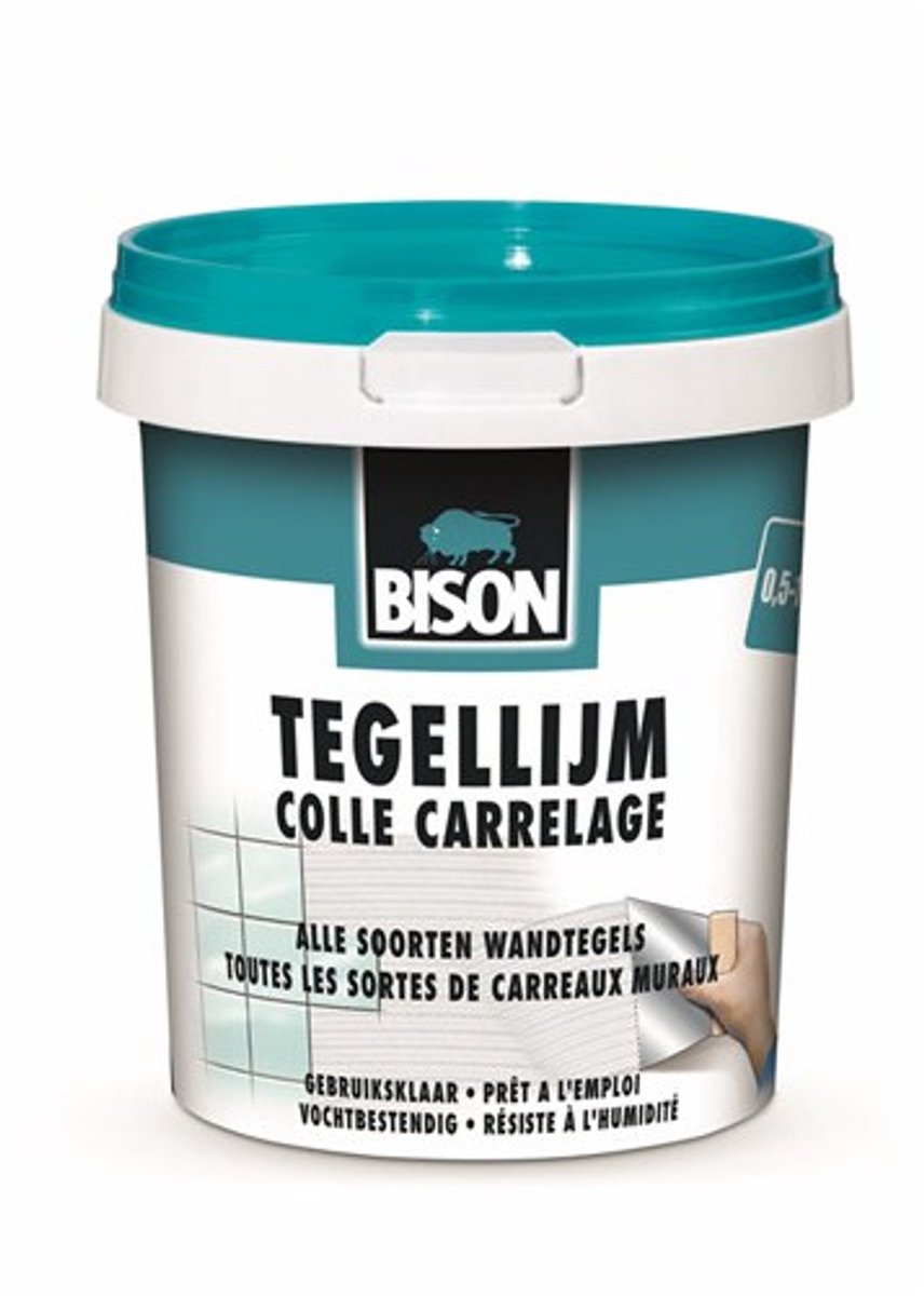 Bison tegellijm pot 1 kg, voor alle soorten wandtegels, vochtbestendig, makkelijk verwerkbaar, oplosmiddelvrij, eenvoudig aan te brengen