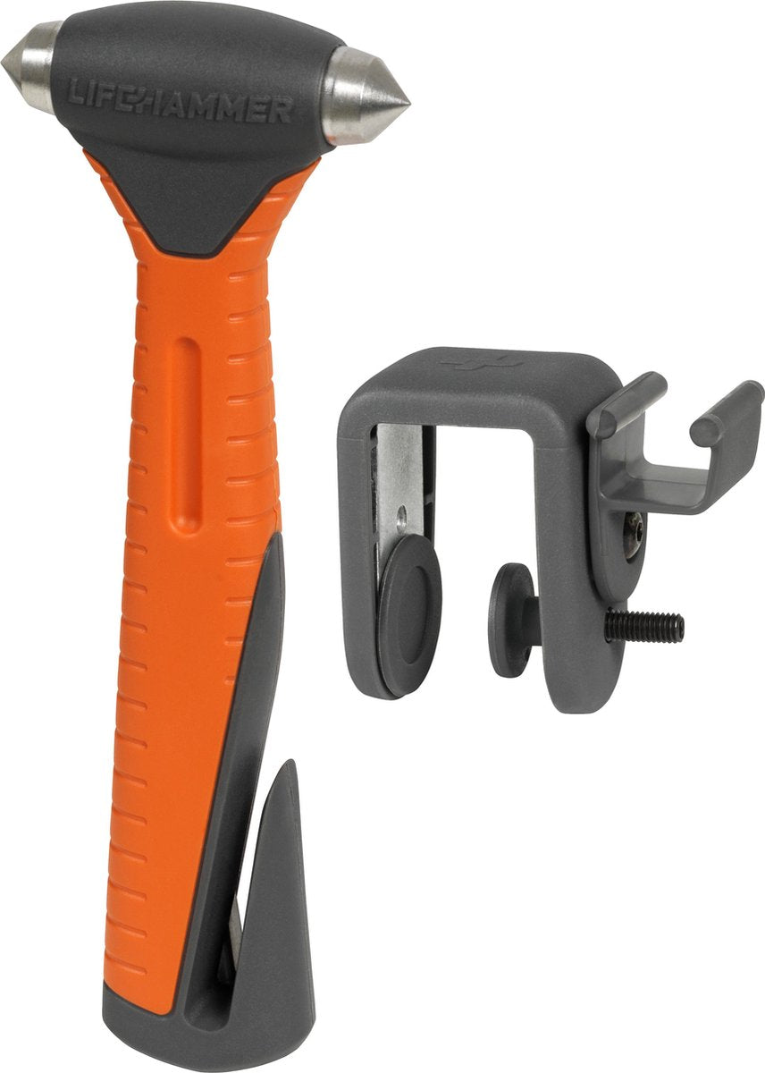 Lifehammer plus - veiligheidshamer met extra harde dubbele hamerkop - noodhamer met geïntegreerde gordelsnijder - safety hammer breekt zij- en achterruit