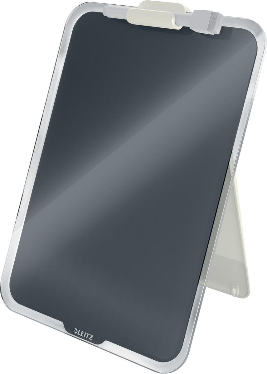 Leitz cosy beschrijfbare glassboard voor bureau - clipboard a4 formaat - glazen memobord inclusief inclusief pennenhouder en minimarker met wisser - fluweel grijs