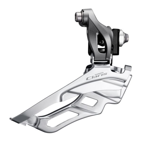 Shimano voorderailleur 3 x 8-speed claris fd-r2030 ø34,9 mm klem met adapter ø31,8 28,6 mm down-pull 63-66° hoek 46-52t - grijs