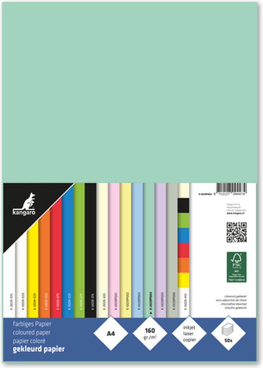 Kangaro papier - a4 - 160 gram fsc - pak 50 vel - pastel groen - k0039p004