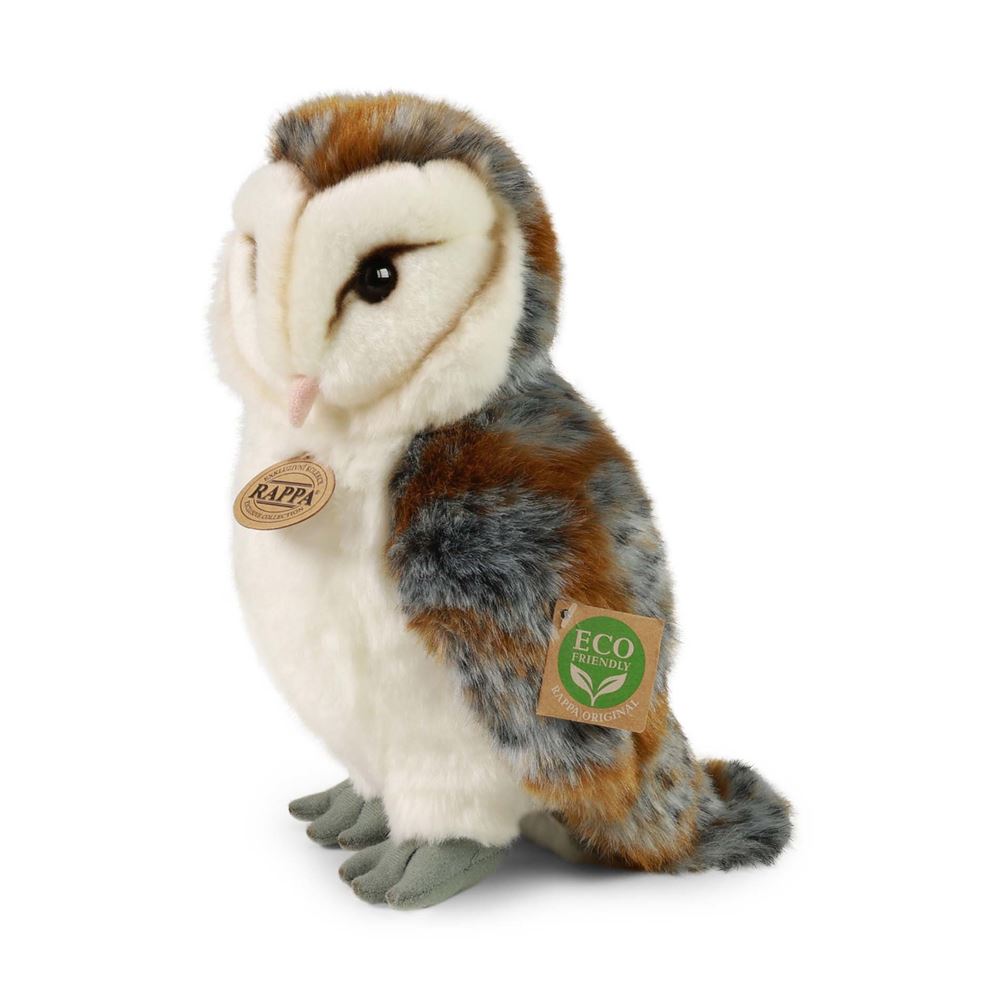 Rappa eco knuffel kerk uil 27 cm - realistische knuffel van recyclede pet flessen - bruin wit