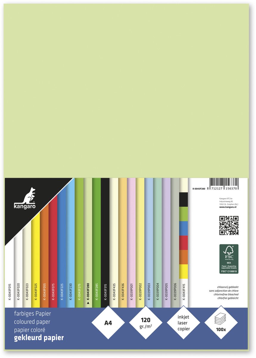 Kangaro papier - a4 - 120 grams fsc - pak 100 vel - lichtgroen - k-0043f280