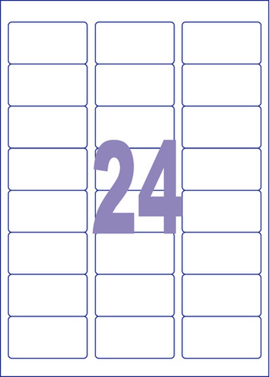 Kangaro etiketten - universeel - zelfklevend - inkjet laser kopieer - 63,5x33,9mm - doos a 25 vel - 24 stickers per vel