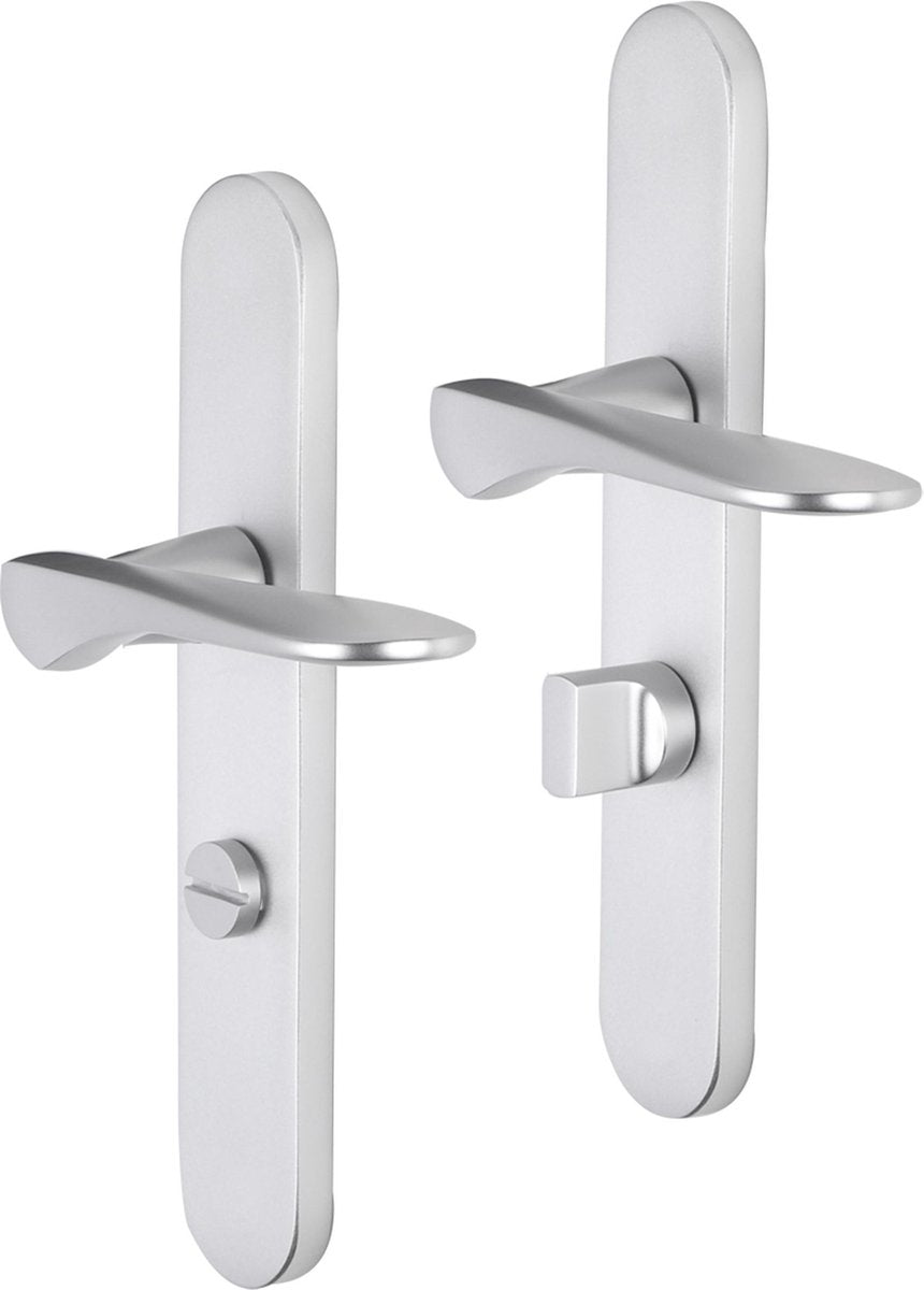 Impresso deurkruk - watford - voor binnen - ovaal deurschild met toiletsluiting - aluminium - 2 stuks