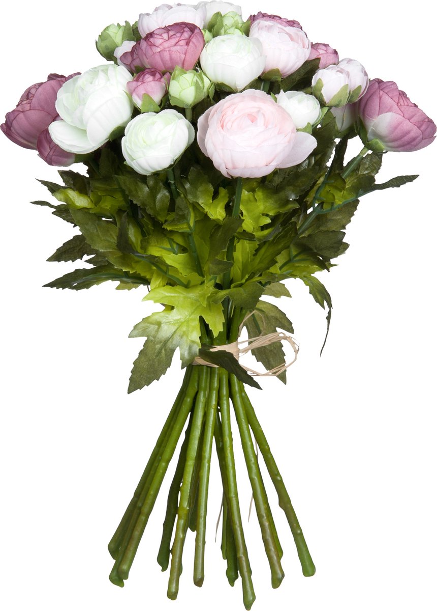 Mica decorations boeket - kunstbloemen - roze wit - ranunculus ranonkel kunstbloemen - 35 cm - bruidsboeketten