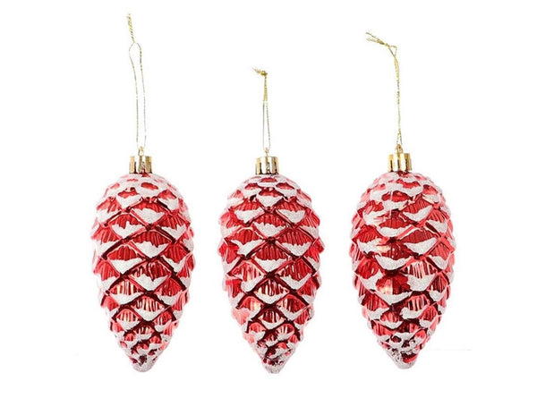 Hbx natural living kersthanger dennenappel set a 3 stuks 16,4x5,5x11,3cm rood