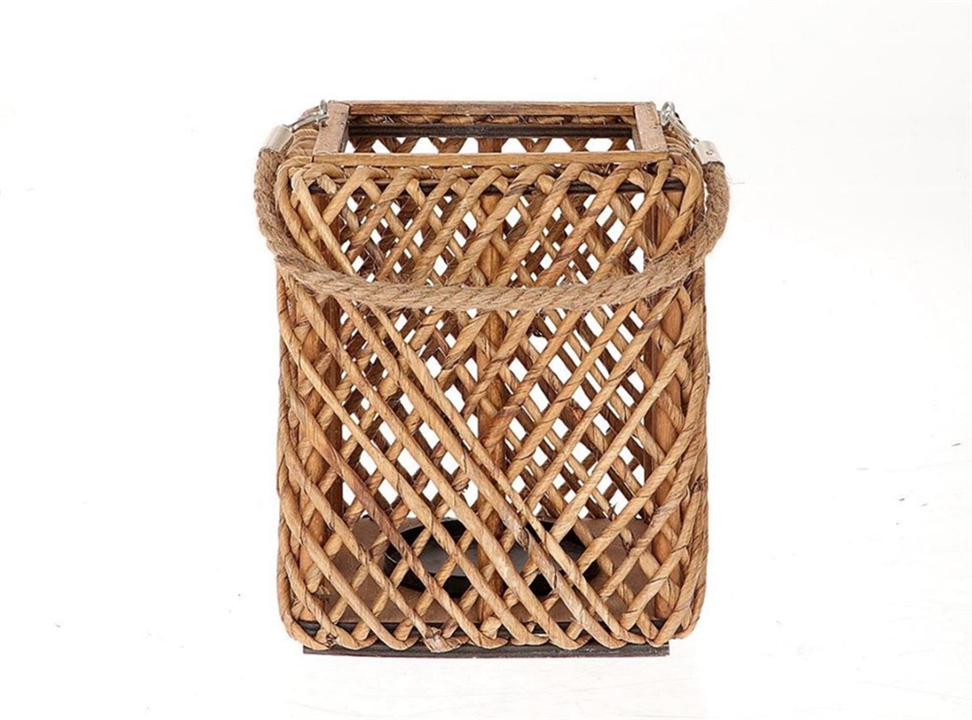 Hbx natural living lantaarn met glas 20x20x25cm bruin