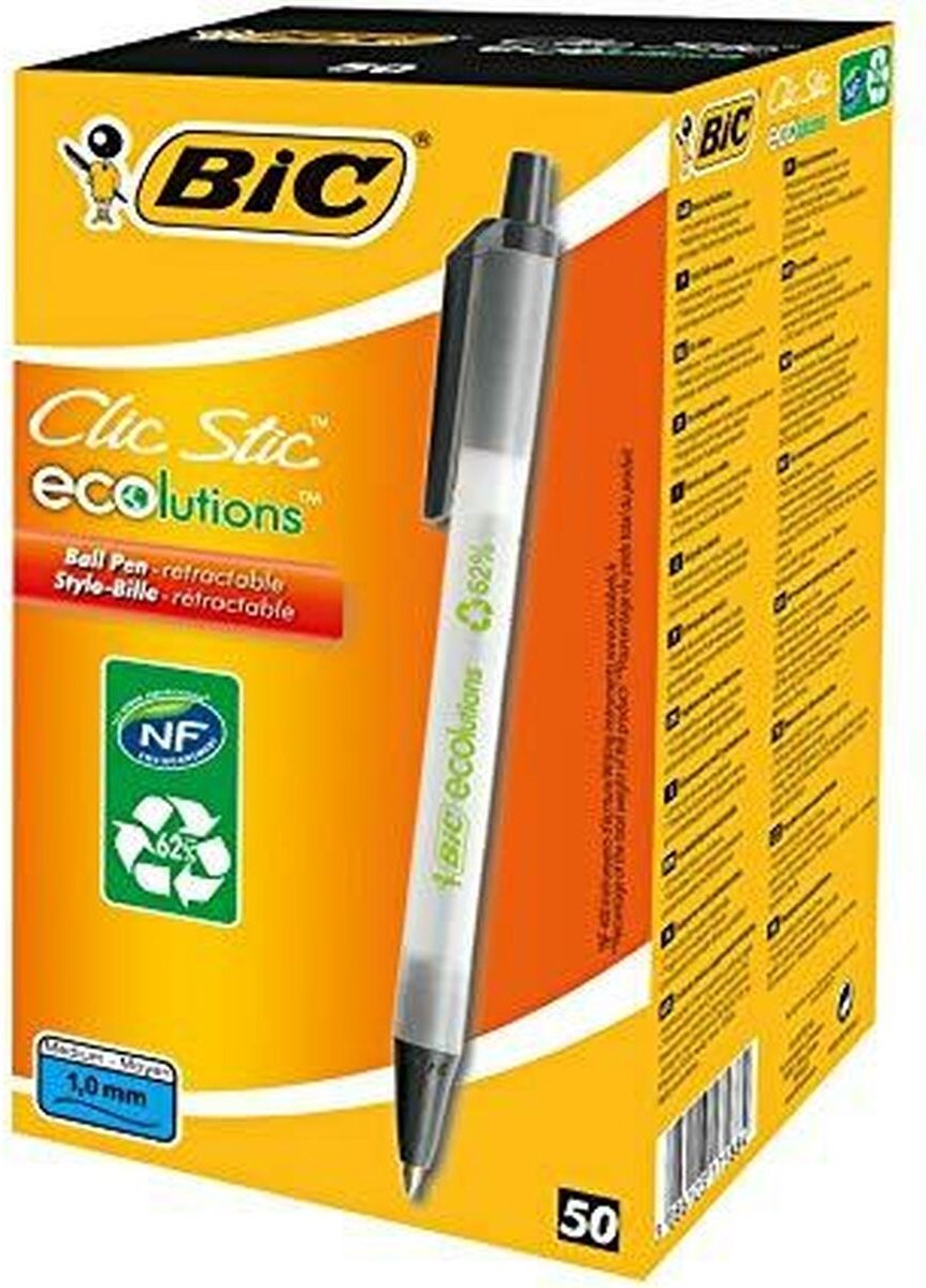 Balpen bic clic stic + drukknop zwart
