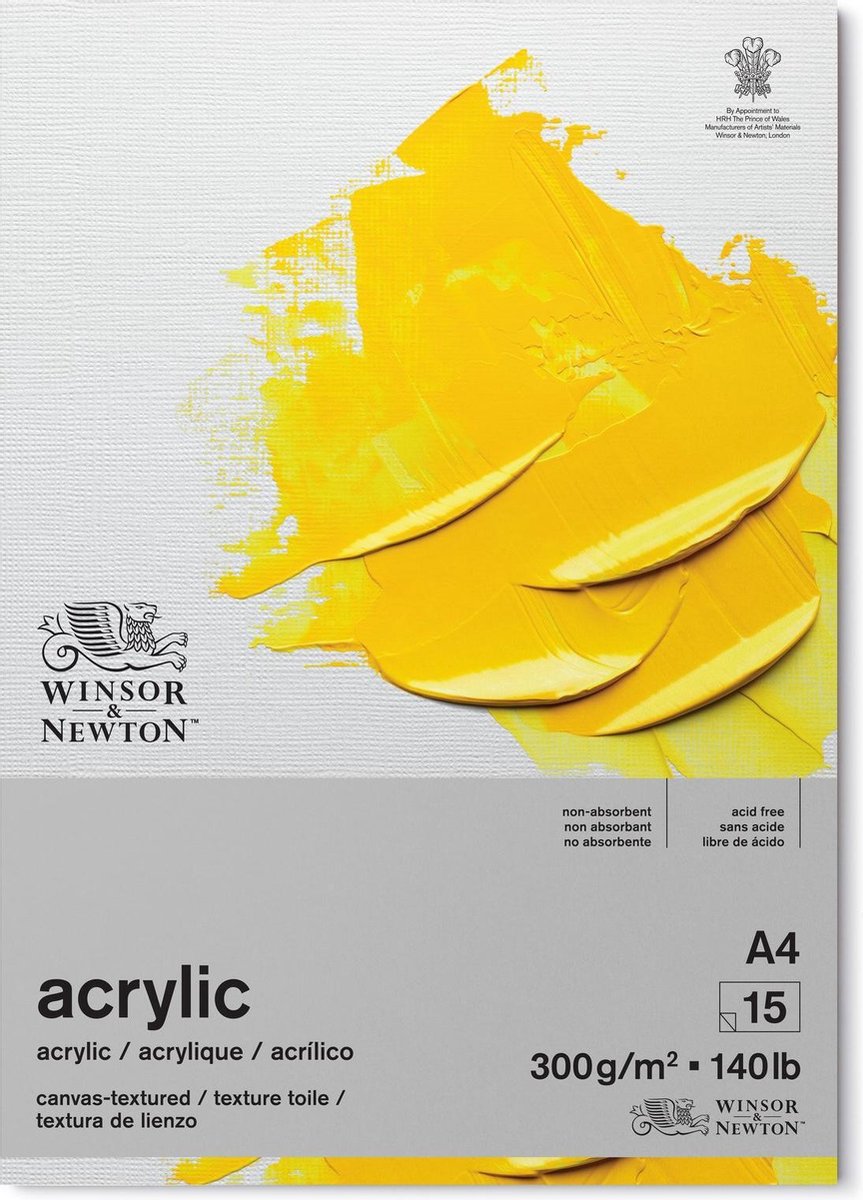 Winsor newton 6534005 galeria acrylpapier pad – 300 g m², a4, 15 vellen, gelijmd, canvasstructuur - acrylblok a4