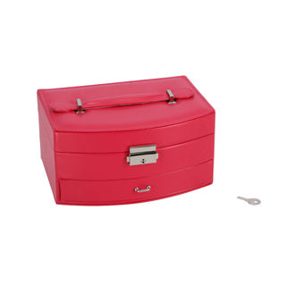 No brand juwelenbox deluxe roze sieradendoosje met spiegel en lade.