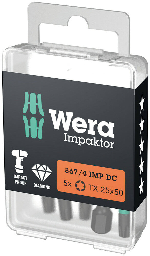 Imp wera 867 4 dc torx® diy aktor bits, tx 25 x 50 mm, 5-delig - 05057665001