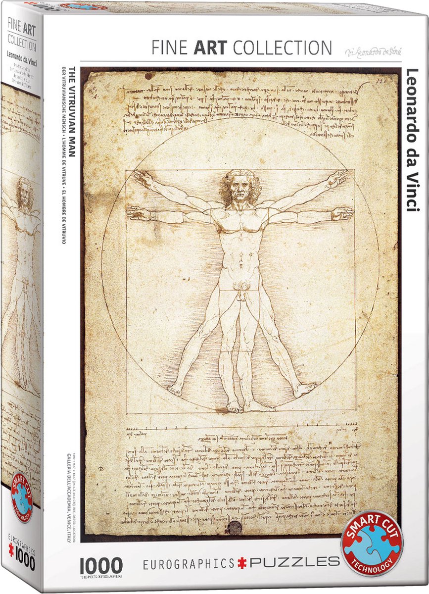Eurographics - de verhoudingen van het menselijk lichaam volgens vitruvius [le proporzioni del corpo umano secondo vitruvio] - leonardo da vinci - 1000 stukjes 48×68cm (b×h) - legpuzzel